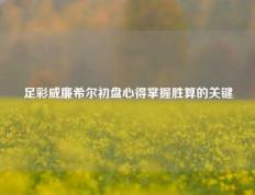 足彩威廉希尔初盘心得掌握胜算的关键
