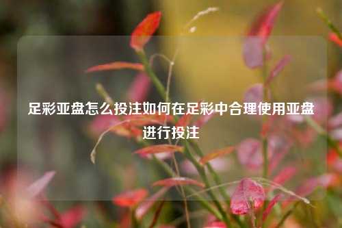 足彩亚盘怎么投注如何在足彩中合理使用亚盘进行投注