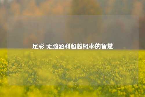 足彩 无脑盈利超越概率的智慧